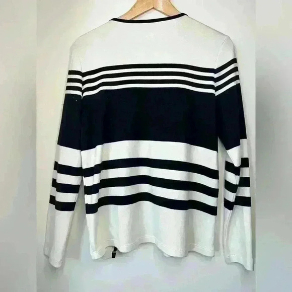 Jacqueline de Yong Womens Striped Black White Open Preppy Prep Sweater Small - Picture 11 of 13